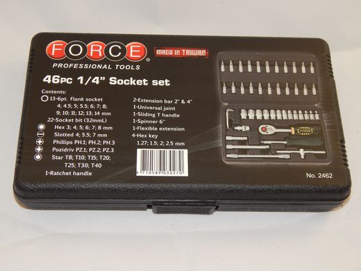 Набір інструментів FORCE 2462 1/4" 6-гр. (46 одиниць)